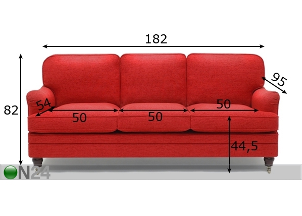 3-местный диван Bergen с перьевыми подушками размеры