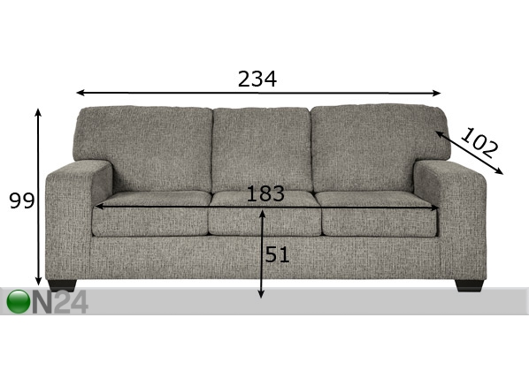3-местный диван Felix размеры