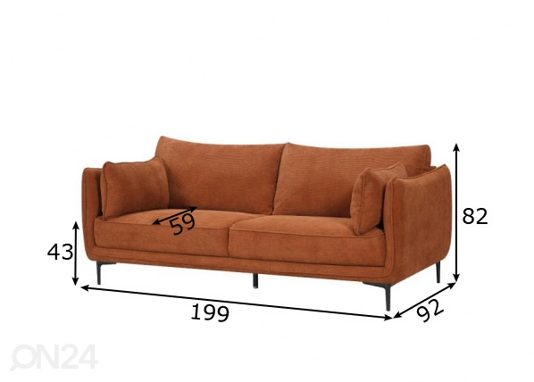 3-местный диван Gloria размеры