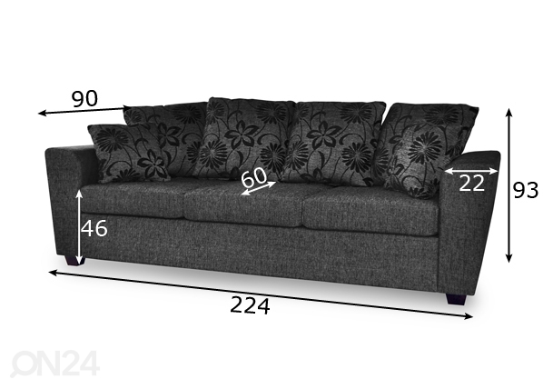 3-местный диван Grant размеры