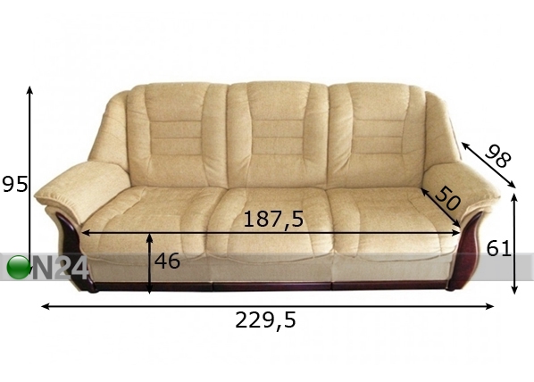 3-местный диван Lydia размеры