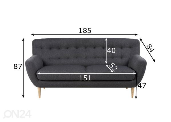 3-местный диван Oswald размеры