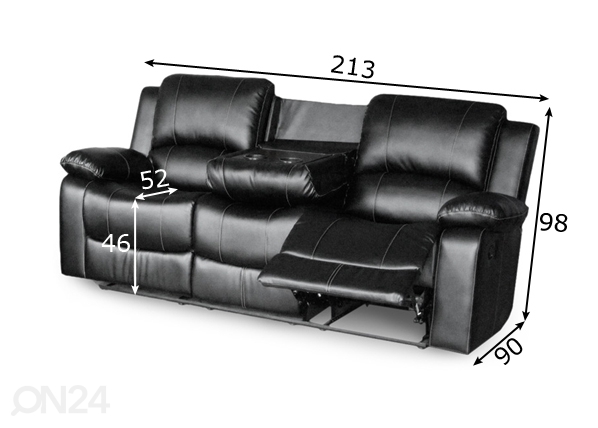 3-местный диван с механизмом подножки Andalusia, чёрный размеры