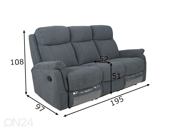 3-местный диван с механизмом подножки Rubin размеры