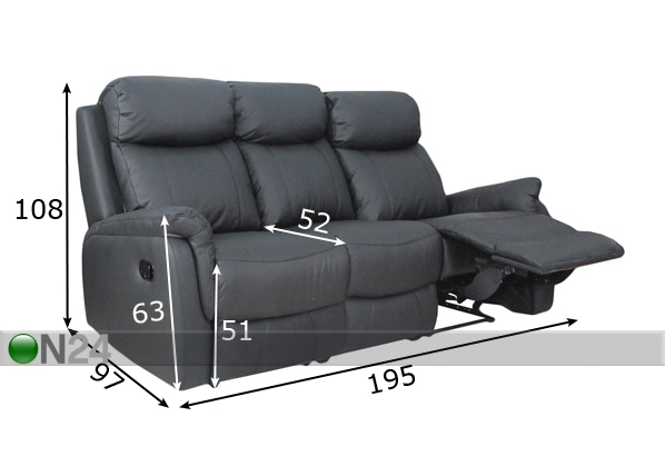 3-местный диван с механизмом подножки Victoria размеры