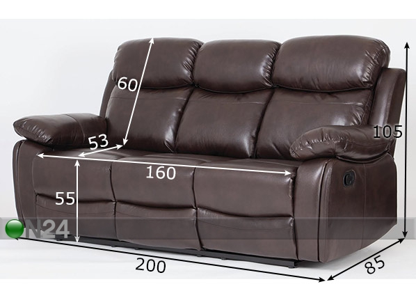 3-местный диван с механизмом подножки XL размеры
