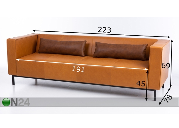 3-местный кожаный диван Office + подушки размеры
