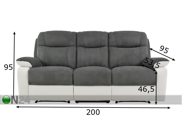 3-местный кожаный диван с механизмом подножки Caresse размеры