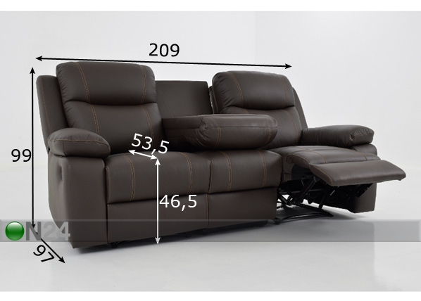 3-местный кожаный диван с механизмом подножки Trevise размеры