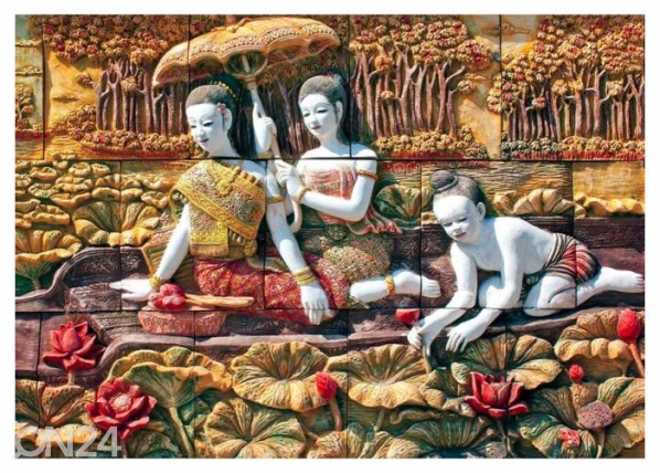 Fleece kuvatapetti Thai Stone Carving on Temple Wall 368x254 cm, ED