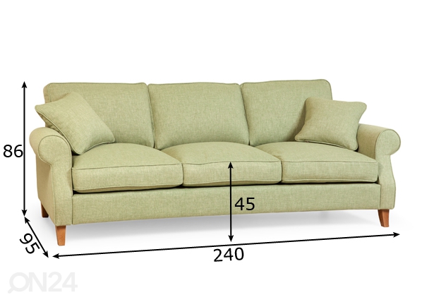 4-местный диван Malmö с перьевыми подушками, прямой размеры