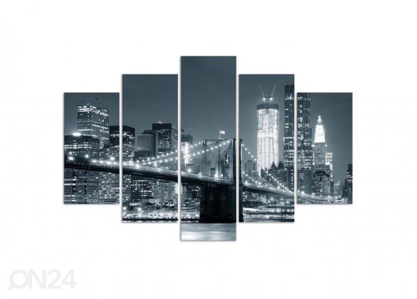 5-osainen sisustustaulu Black and white Brooklyn Bridge 150x100 cm, ED
