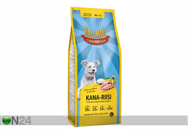 Hau-Hau Champion täysravinto kana ja riisi täyskasvaneelle koiralle 15 kg