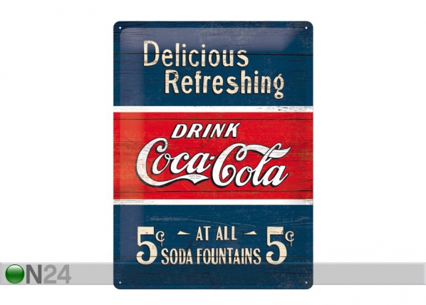 Retro metallitaulu Coca-Cola 5c Delicious Refreshing 30x40 cm, Nostalgic Art