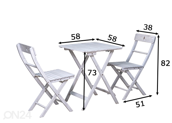 Aiamööbli komplekt laud + 2 tooli, hall mõõdud