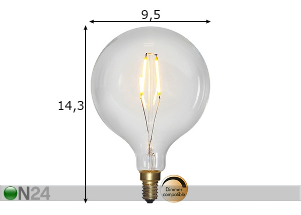 Dekoratiivne LED elektripirn E14 1,5W mõõdud