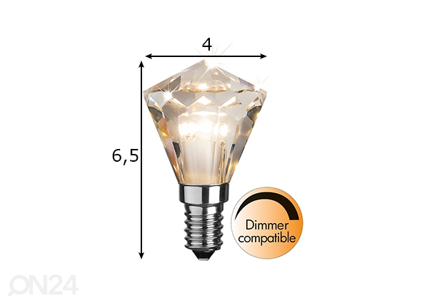Dekoratiivne LED elektripirn E14, 3W mõõdud