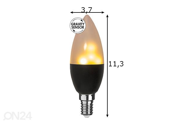 Dekoratiivne LED pirn sokliga E14, põlev leek mõõdud