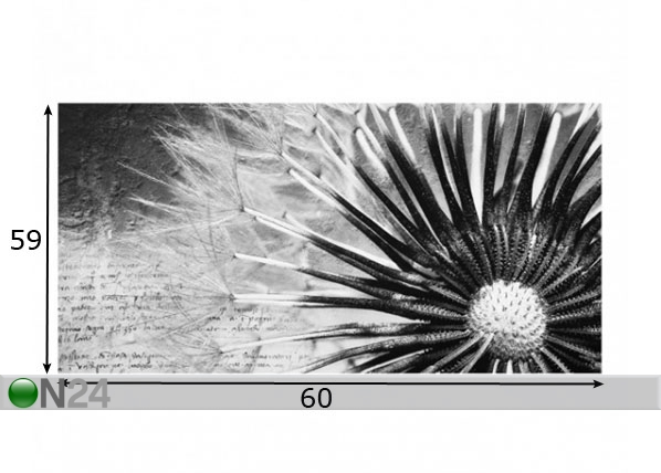 Fotoklaas, köögi tagasein Dandelion Black & White 1, 59x60 cm mõõdud