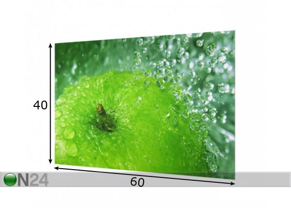 Fotoklaas, köögi tagasein Green Apple 40x60 cm mõõdud