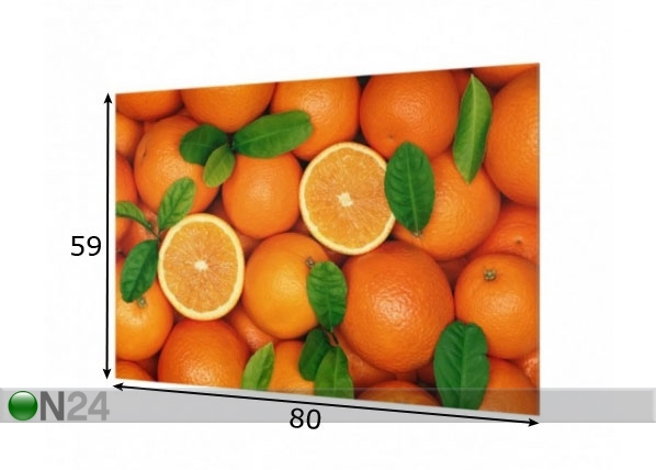 Fotoklaas, köögi tagasein Juicy Oranges 59x80 cm mõõdud