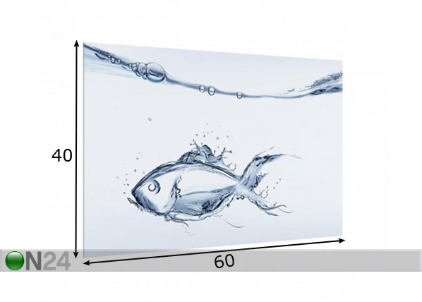 Fotoklaas, köögi tagasein Liquid Silver Fish 40x60 cm mõõdud