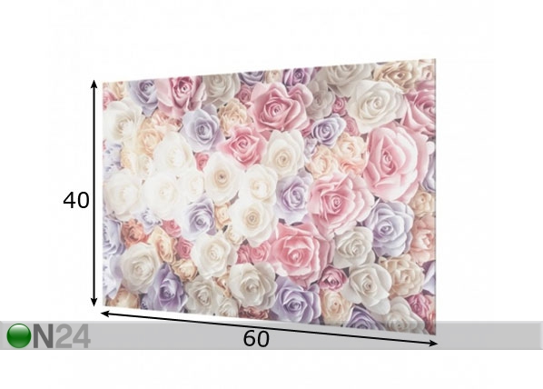 Fotoklaas, köögi tagasein Pastel Paper Art Roses 1, 40x60 cm mõõdud