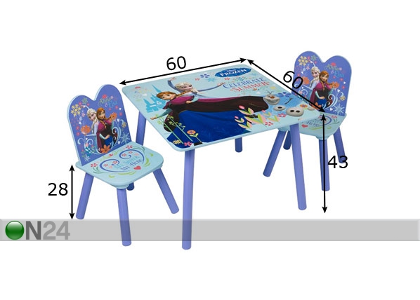 Frozen laud ja toolid mõõdud