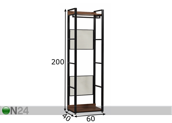 Garderoobisüsteem 60x200 cm (2 riiulit+2 toru) mõõdud