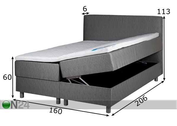 Hypnos voodi 160x200 cm kahe pesukastiga mõõdud
