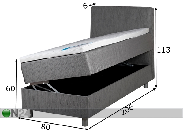 Hypnos voodi 80x200 cm pesukastiga mõõdud