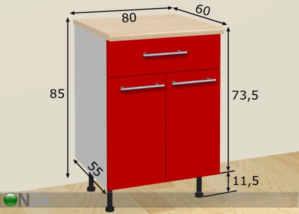 Kahe ukse ja sahtliga köögikapp 80 cm mõõdud