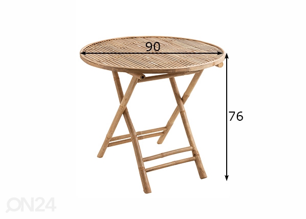 Kokkuklapitav laud Bamboo Ø 90 cm mõõdud