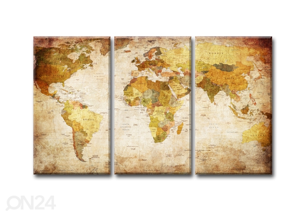 Kolmeosaline seinapilt World map 120x80 cm