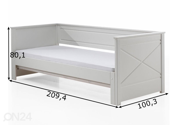 Lahtikäiv voodi Pino 90/180x200 cm, valge mõõdud