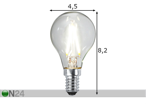 LED elektripirn E14 2,3 W mõõdud