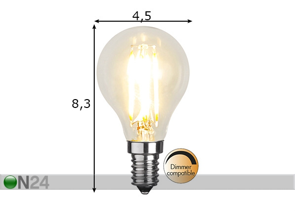 LED elektripirn E14 4,2 W mõõdud