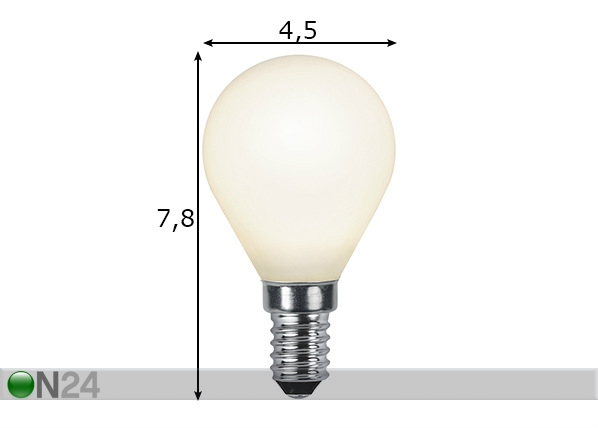 LED elektripirn E14 4,7 W mõõdud