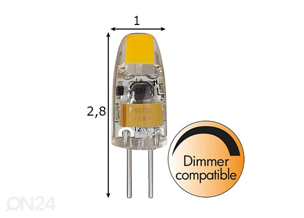 LED elektripirn G4 0,95 W mõõdud