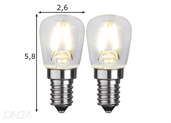 LED elektripirnid E14 1,3 W 2 tk mõõdud