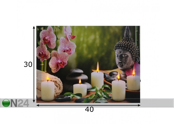 LED pilt Buddha with Candles & Orchids 30x40 cm mõõdud