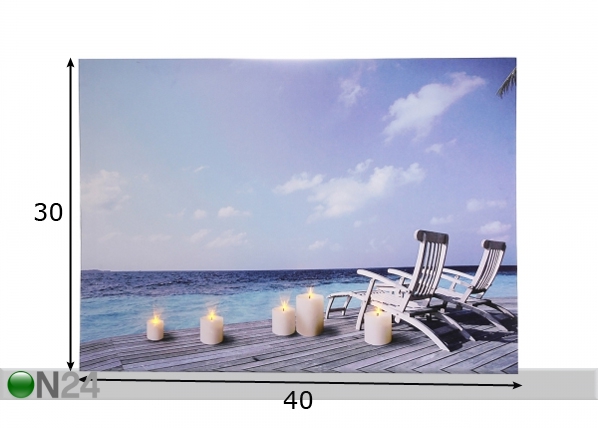 LED pilt Candles & Beach 30x40 cm mõõdud