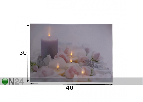 LED pilt Candles & Rose Blossom 30x40 cm mõõdud