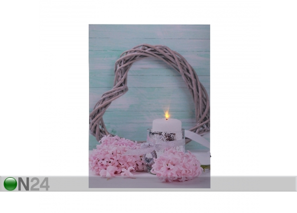 LED pilt Heart & Candle 70x50 cm
