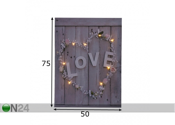 LED pilt Love & Flower Heart 50x70 cm mõõdud