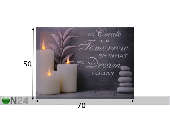 LED pilt Slogan & Candles 50x70 cm mõõdud
