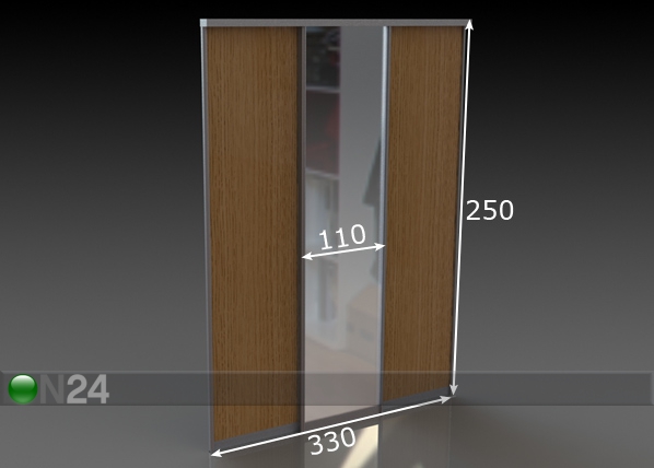 Liuguksed Prestige, 1 peegel ja 2 melamiin ust 330x250 cm mõõdud