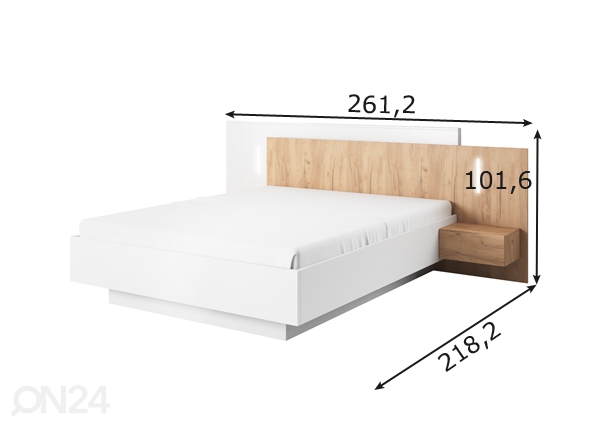 Pesukastiga voodi Olivia 160x200 cm + öökapid mõõdud