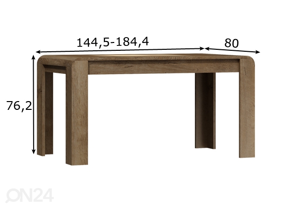 Pikendatav söögilaud 144,5-184,4x80 cm mõõdud