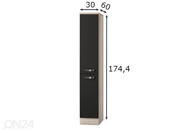 Poolkõrge väljatõmmatav köögikapp Faro 30 cm mõõdud